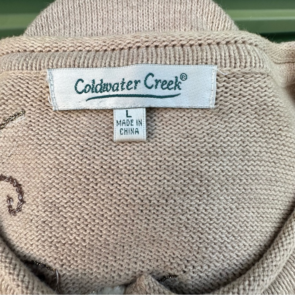 Coldwater Creek Beige Cardigan Floral Embroidery Cottagecore Cabincore. Sz L - Picture 2 of 16